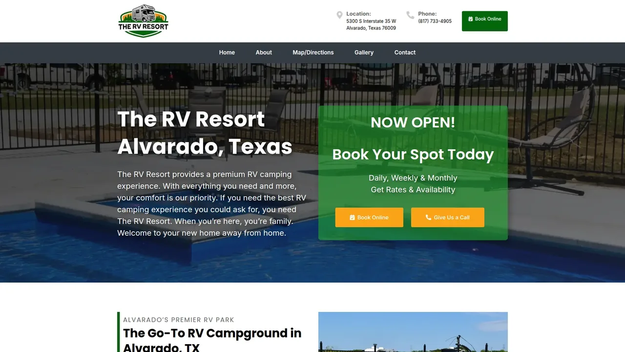 The RV Resort TX website built by Basin Hosting